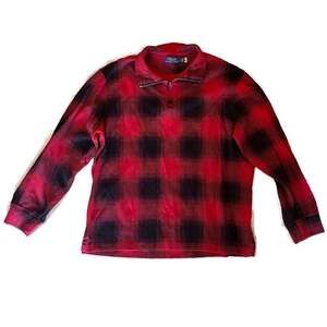 Polo Ralph Lauren Red and Black Buffalo Plaid Estate Rib Quarter-Zip Pullover, m